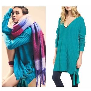 Free People juniors heart it lace up sweater